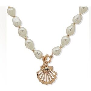 Ann Klein Baroque Pearl Shell Toggle Necklace